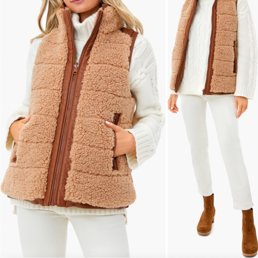 NWT - Tuckernuck Camel Leather and Shearling Reversible Beckham Vest
